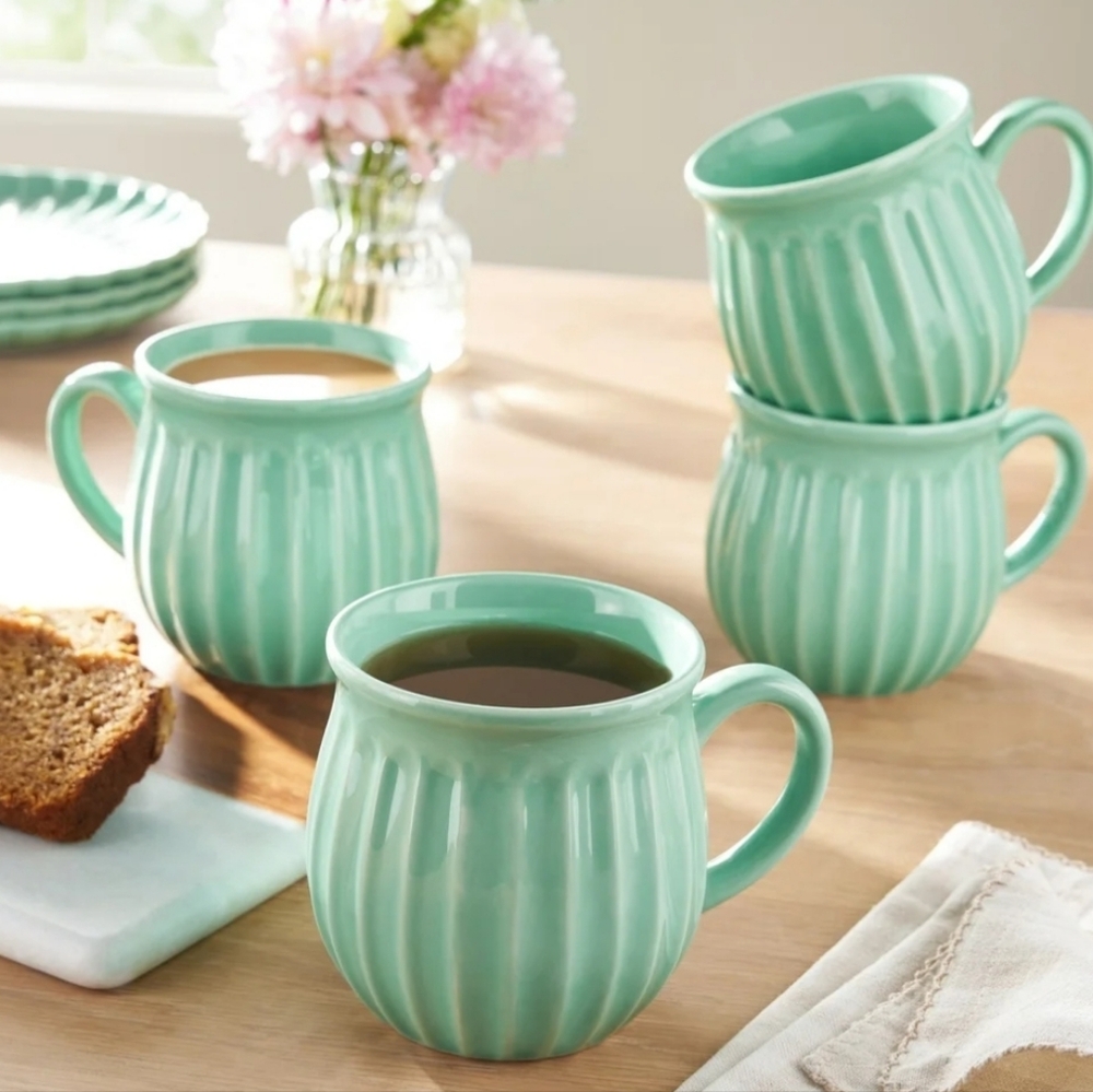 💕 2025 Pioneer Woman Green Ceramic Mug 4 Pack Set